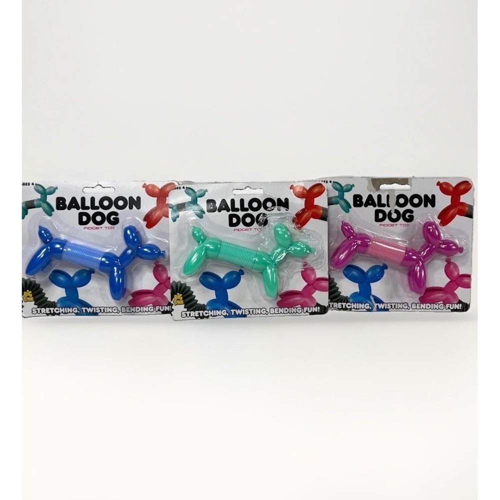 Big Time Toys Balloon Dog Fidget Toy Set 3 Pack Blue Green Purple Sensory Fun